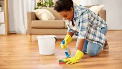 waterproof laminate flooring installed in modern kitchen interior