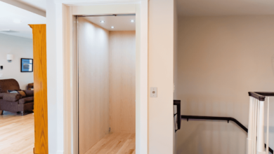 modern residential home elevator installed inside a multi-storey house
