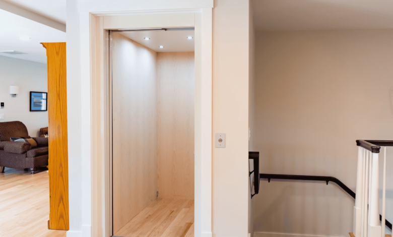 modern residential home elevator installed inside a multi-storey house