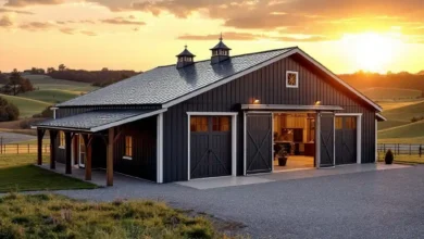 pole barn pole supporting post frame building structure with treated wood posts and metal siding