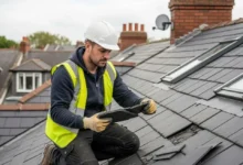 Roof Replacement project showing professional contractors installing a new residential roof