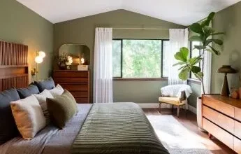 : tan bedroom ideas wood panel headboard wall