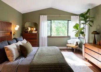 : tan bedroom ideas wood panel headboard wall